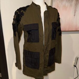 Elegant Olive Green Jacket with Black Embroidery